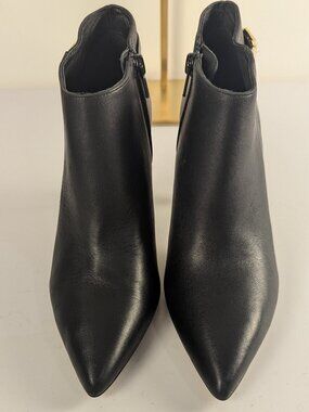 Kate Spade New York Black Leather Pointed Toe Ankle Booties Gold Bow 7.5